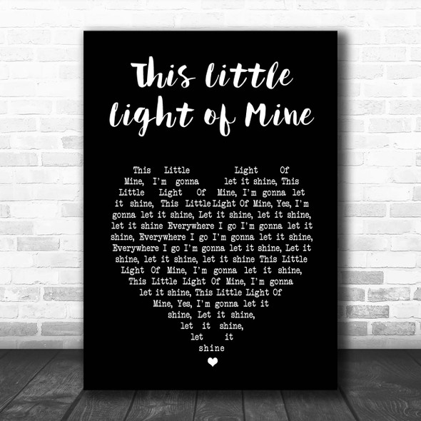 Cedarmont Kids This Little Light of Mine Black Heart Song Lyric Print