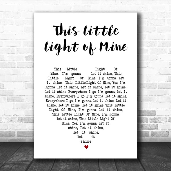 Cedarmont Kids This Little Light of Mine White Heart Song Lyric Print