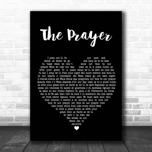Celine Dion & Andrea Bocelli The Prayer Black Heart Song Lyric Print