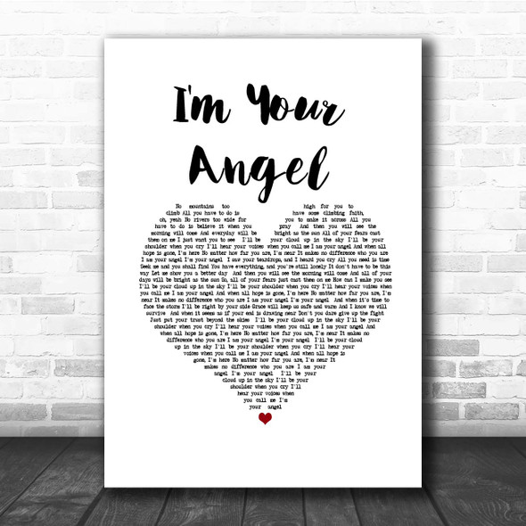Celine Dion & R. Kelly I'm Your Angel White Heart Song Lyric Print