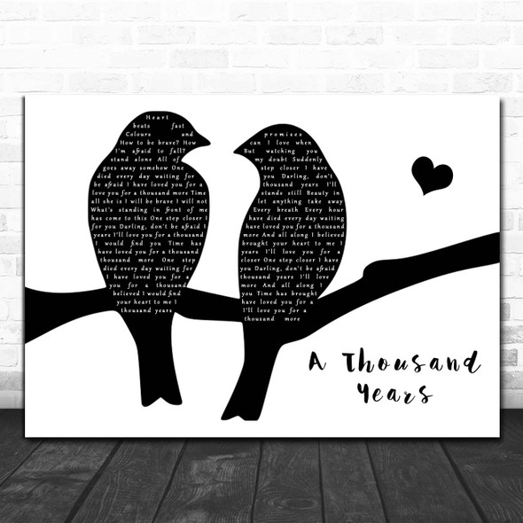 Christina Perri A Thousand Years Lovebirds Black & White Song Lyric Print