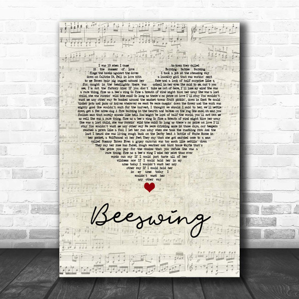 Christy Moore Beeswing Script Heart Song Lyric Print