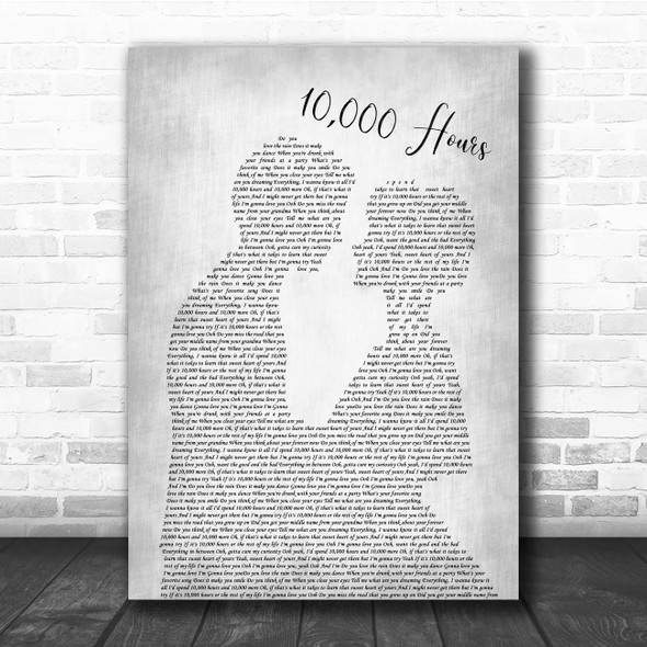 Dan + Shay & Justin Bieber 10,000 Hours Man Lady Bride Groom Wedding Grey Song Lyric Print