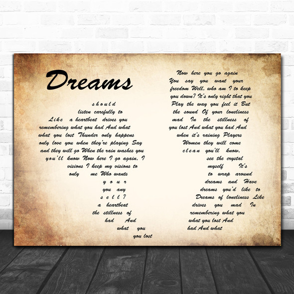 Fleetwood Mac Dreams Man Lady Couple Song Lyric Music Wall Art Print