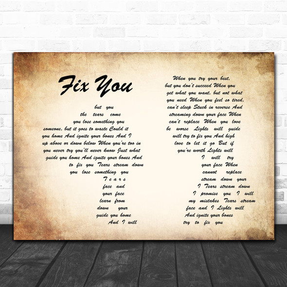 Coldplay Fix You Man Lady Couple Song Lyric Music Wall Art Print