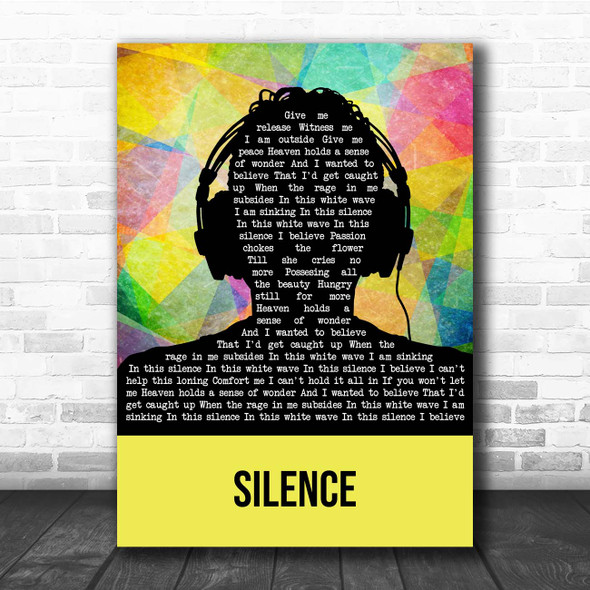 Delerium Silence Multicolour Man Headphones Song Lyric Print