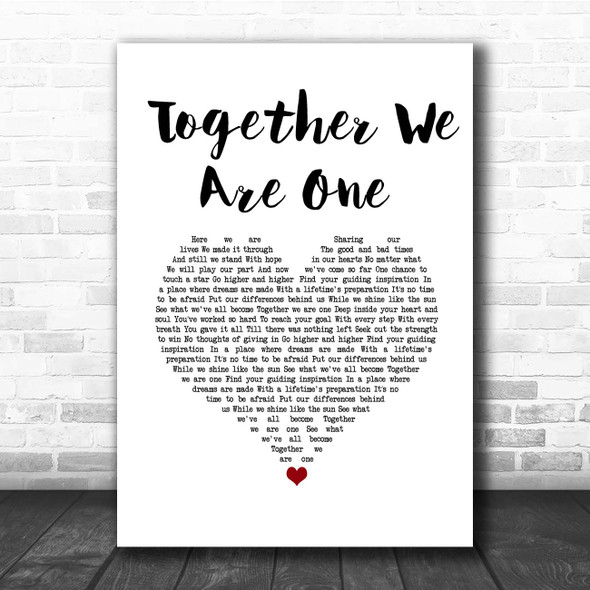 Delta Goodrem Together We Are One White Heart Song Lyric Print