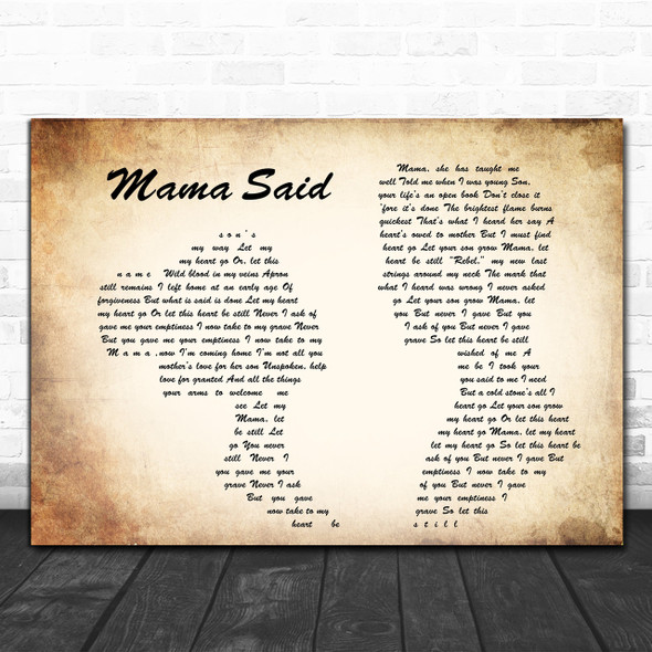 Metallica Mama Said Man Lady Couple Song Lyric Music Wall Art Print