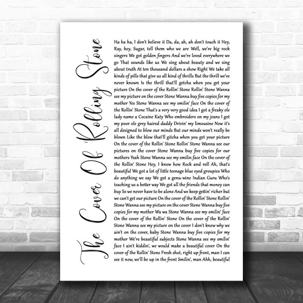 Dr. Hook The Cover Of 'Rolling Stone White Script Song Lyric Print