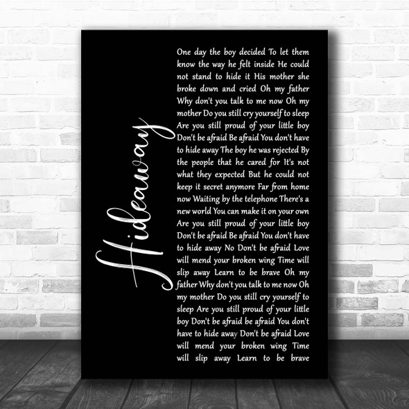 Erasure Hideaway Black Script Song Lyric Print