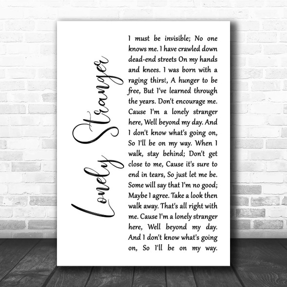 Eric Clapton Lonely Stranger White Script Song Lyric Print