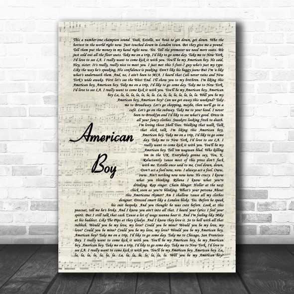 Estelle (feat. Kanye West) American Boy Vintage Script Song Lyric Print