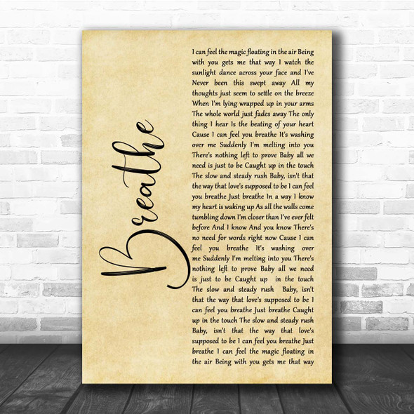 Faith Hill Breathe Rustic Script Song Lyric Print