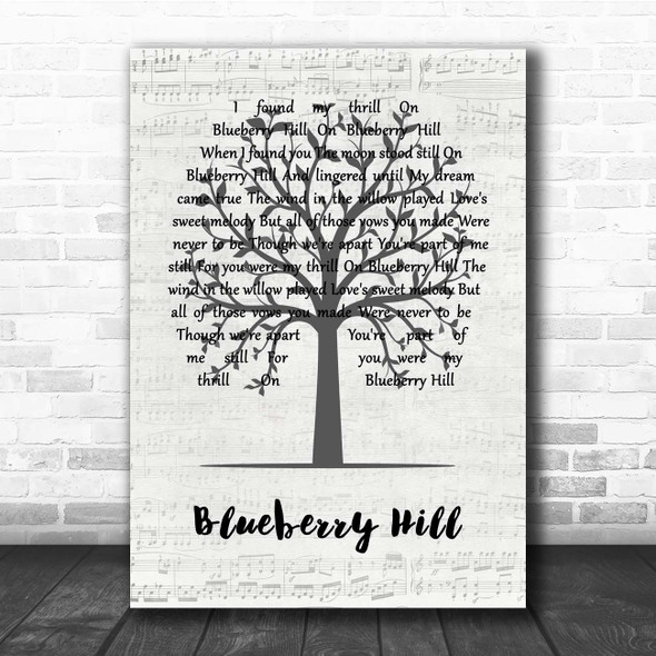 Fats Domino Blueberry Hill Music Script Tree Song Lyric Print