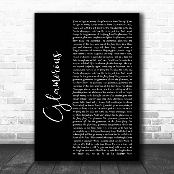 Fergie Glamorous Black Script Song Lyric Print