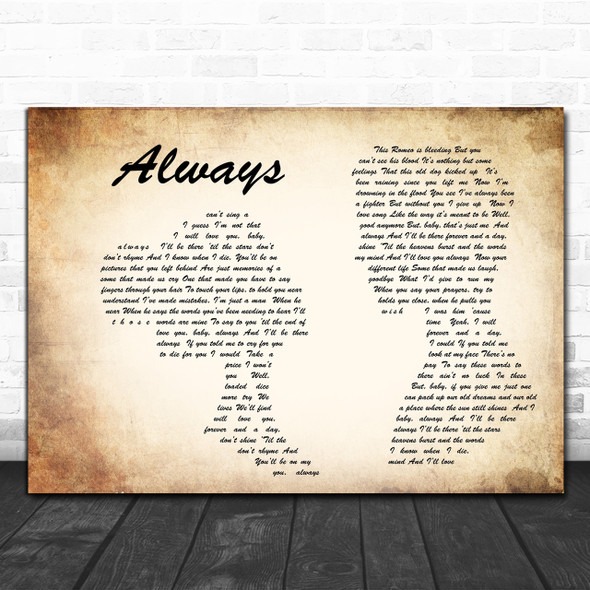 Bon Jovi Always Man Lady Couple Song Lyric Music Wall Art Print