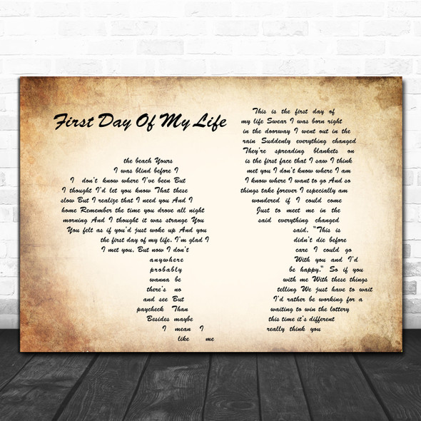 Bright Eyes First Day Of My Life Man Lady Couple Song Lyric Music Wall Art Print