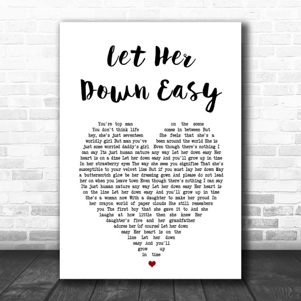 George Michael Let Her Down Easy White Heart Song Lyric Print