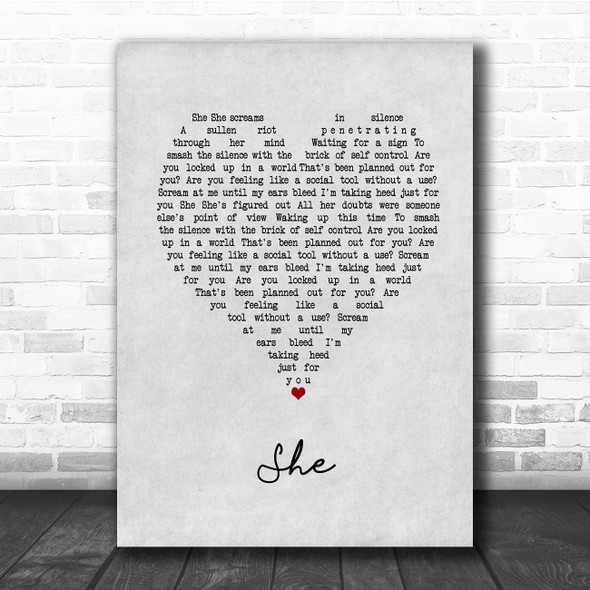 Green Day She Grey Heart Song Lyric Print