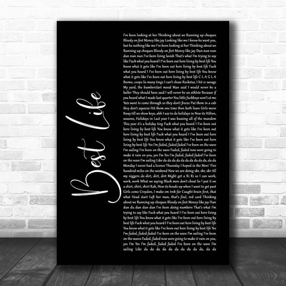 Hardy Caprio Best Life Black Script Song Lyric Print