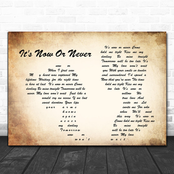 Elvis Presley It's Now Or Never Man Lady Couple Song Lyric Music Wall Art Print