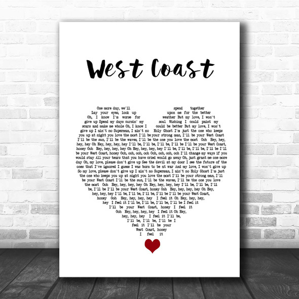 Imagine Dragons West Coast White Heart Song Lyric Print