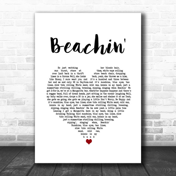 Jake Owen Beachin' White Heart Song Lyric Print