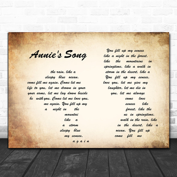 John Denver Annie's Song Man Lady Couple Song Lyric Music Wall Art Print