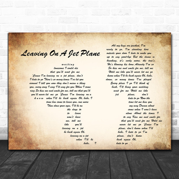 John Denver Leaving On A Jet Plane Man Lady Couple Song Lyric Music Wall Art Print