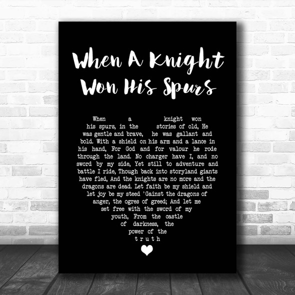 Jan Struther When a Knight Won His Spurs Black Heart Song Lyric Print