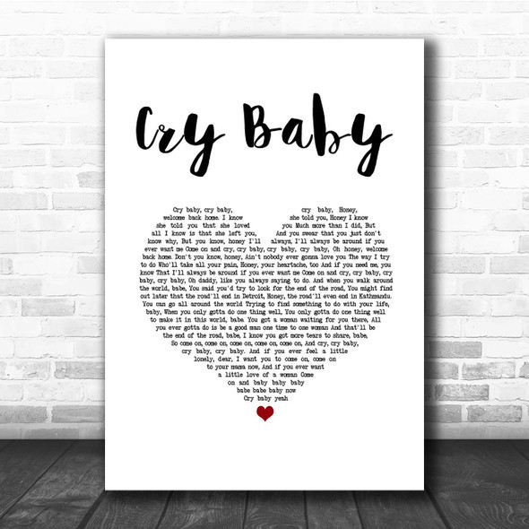 Janis Joplin Cry Baby White Heart Song Lyric Print