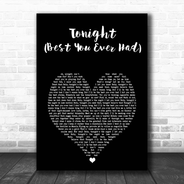 John Legend Tonight (Best You Ever Had) Black Heart Song Lyric Print