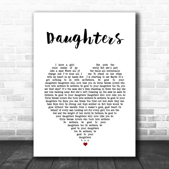 John Mayer Daughters White Heart Song Lyric Print