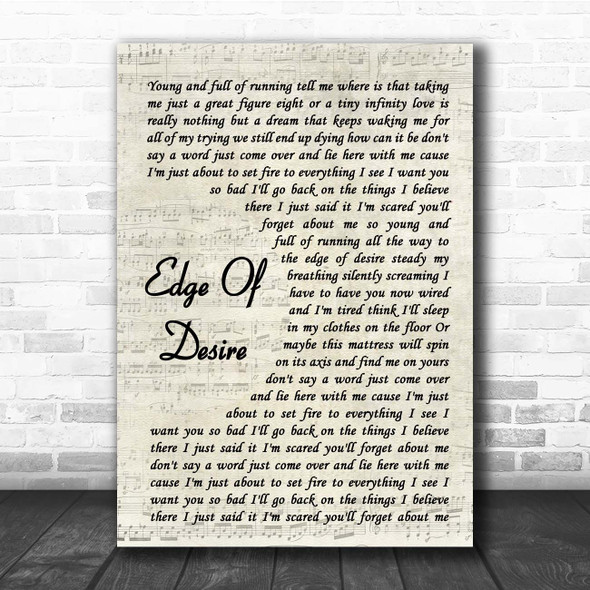 John Mayer Edge Of Desire Vintage Script Song Lyric Print