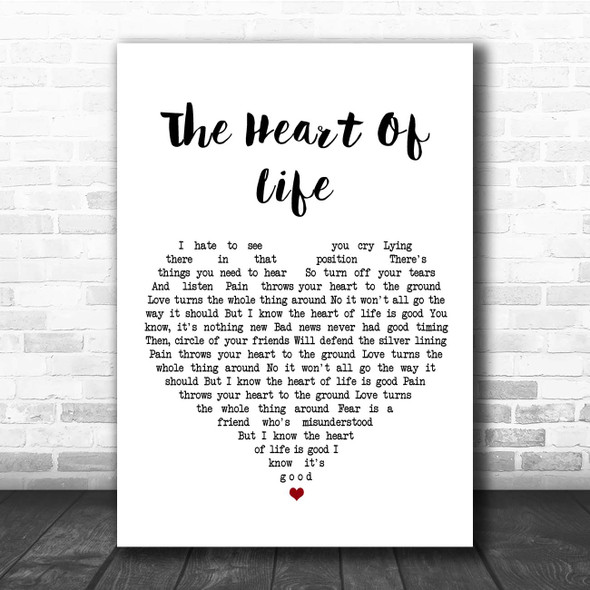 John Mayer The Heart Of Life White Heart Song Lyric Print