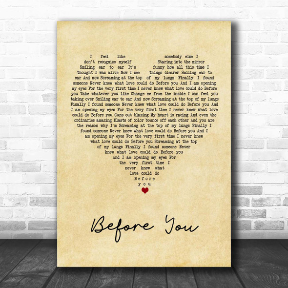 Jon McLaughlin Before You Vintage Heart Song Lyric Print