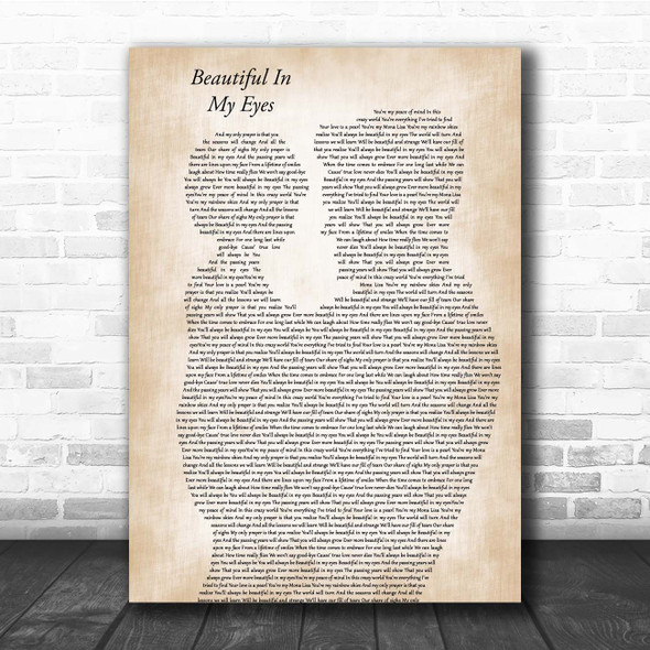 Joshua Kadison Beautiful In My Eyes Father & Child Song Lyric Print