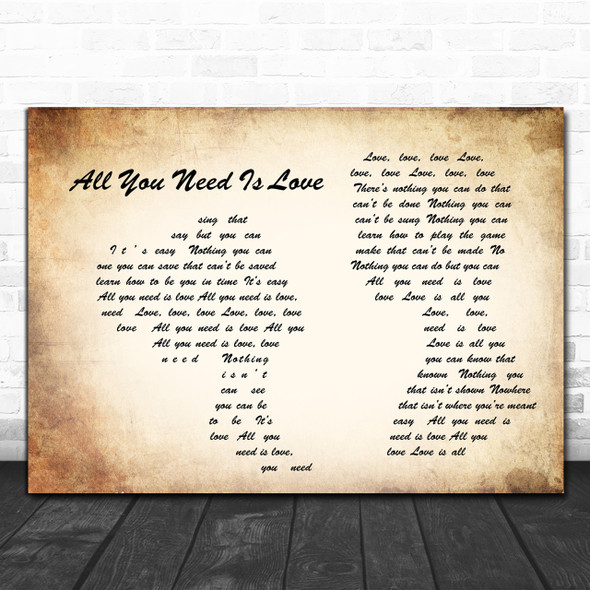 The Beatles All You Need Is Love Man Lady Couple Song Lyric Music Wall Art Print