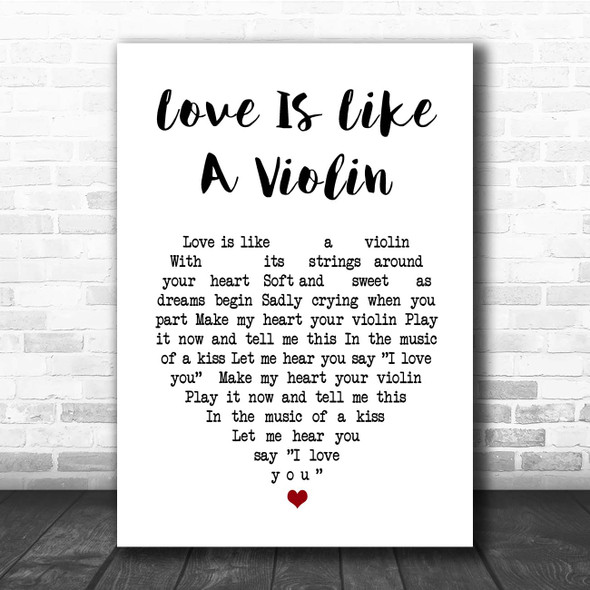 Ken Dodd Love Is Like A Violin White Heart Song Lyric Print