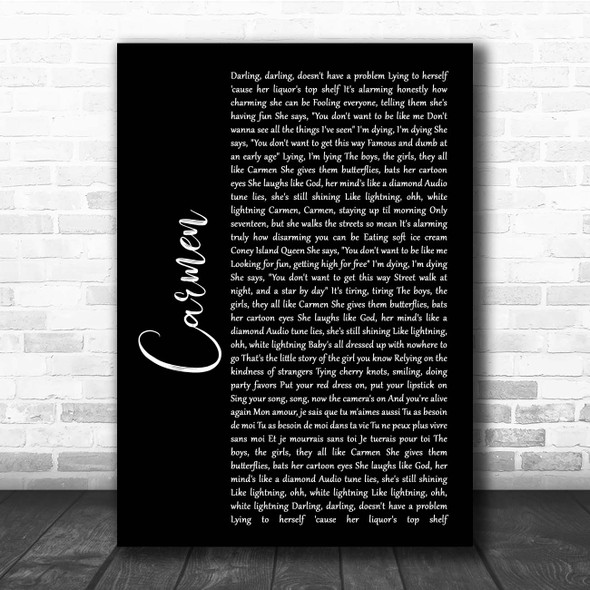 Lana Del Rey Carmen Black Script Song Lyric Print