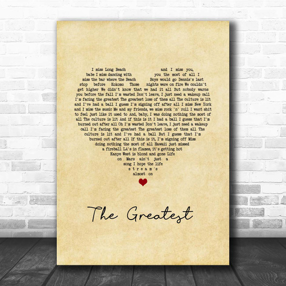 Lana Del Rey The Greatest Vintage Heart Song Lyric Print