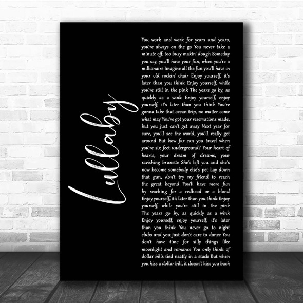 Lemar Lullaby Black Script Song Lyric Print