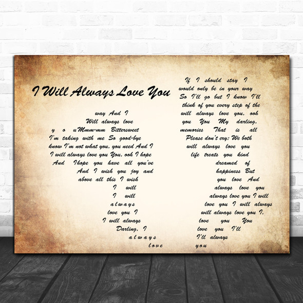 Whitney Houston I Will Always Love You Man Lady Couple Song Lyric Music Wall Art Print