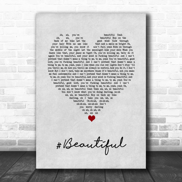 Mariah Carey #Beautiful Grey Heart Song Lyric Print