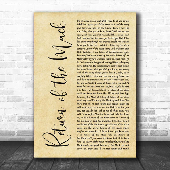 Mark Morrison Return of the Mack Rustic Script Song Lyric Print