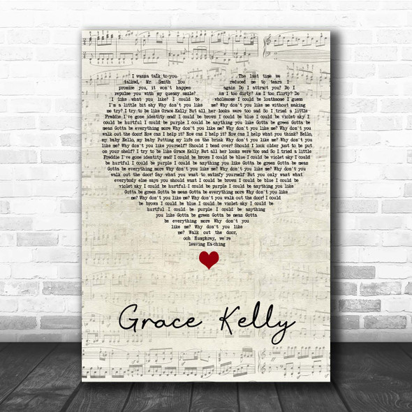 MIKA Grace Kelly Script Heart Song Lyric Print