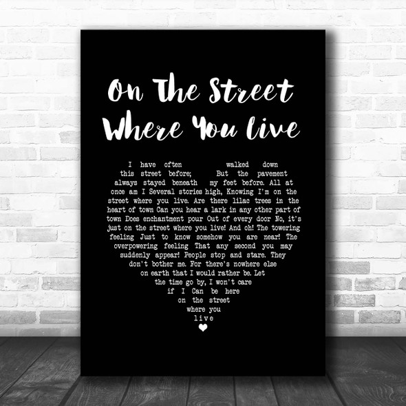 Nat King Cole On The Street Where You Live Black Heart Song Lyric Print