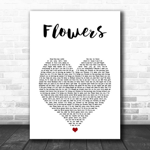 Nathan Dawe Flowers White Heart Song Lyric Print