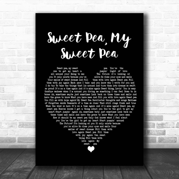 Paul Weller Sweet Pea, My Sweet Pea Black Heart Song Lyric Print