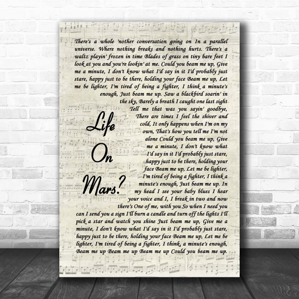 Pink Beam Me Up Vintage Script Song Lyric Print